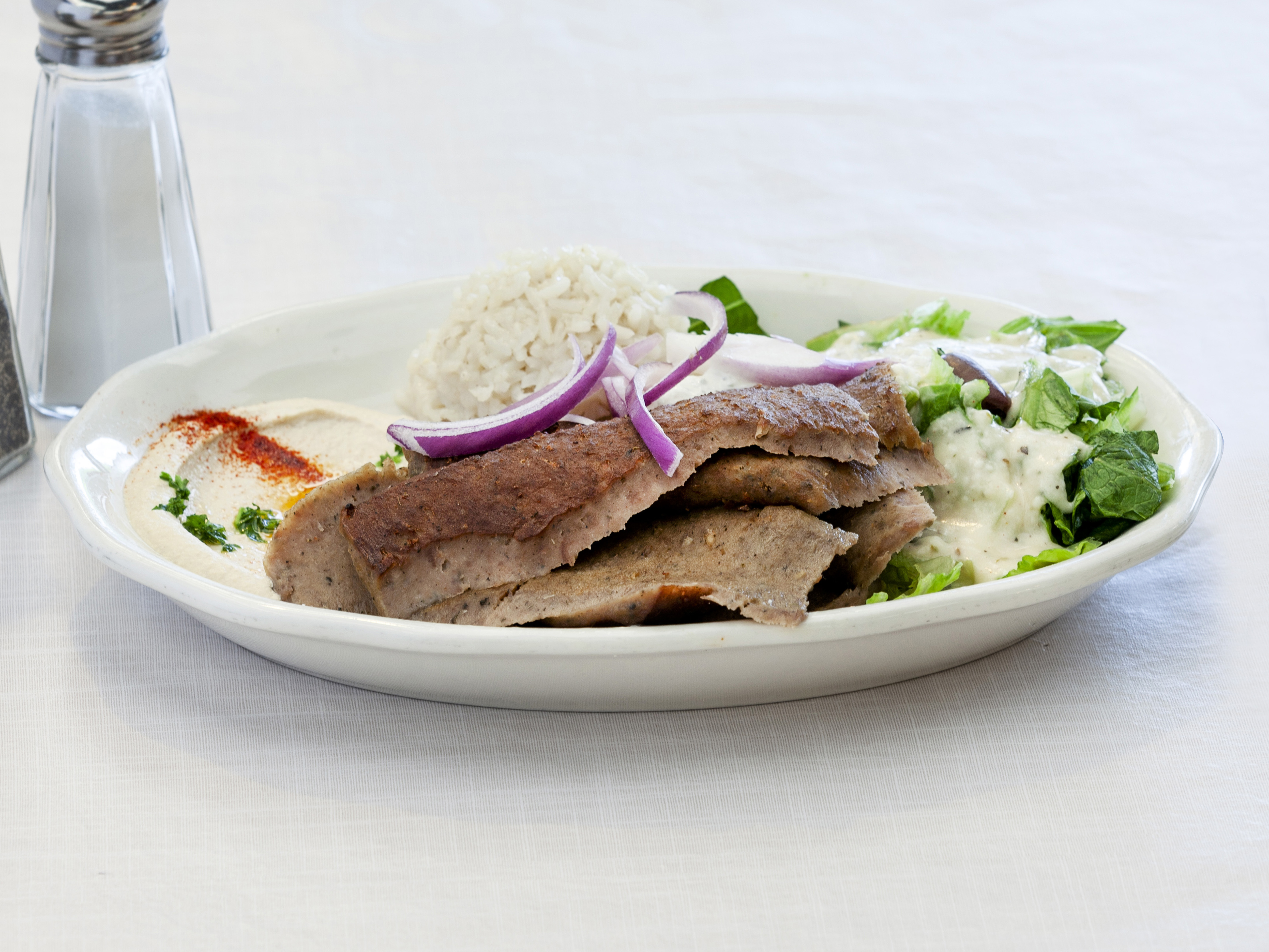 Order Gyros Plate food online from Albasha Greek & Lebanese Restaurant store, Baton Rouge on bringmethat.com