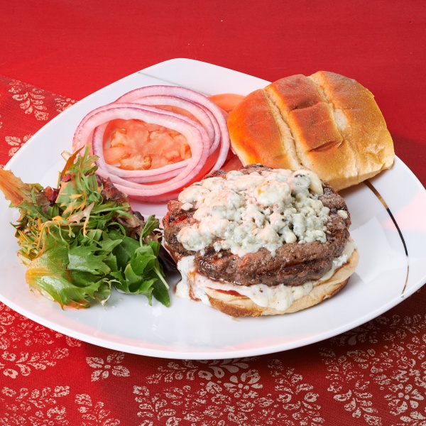 Order Blue Cheese Burger food online from Highlander's Grill store, Hickory Hills on bringmethat.com