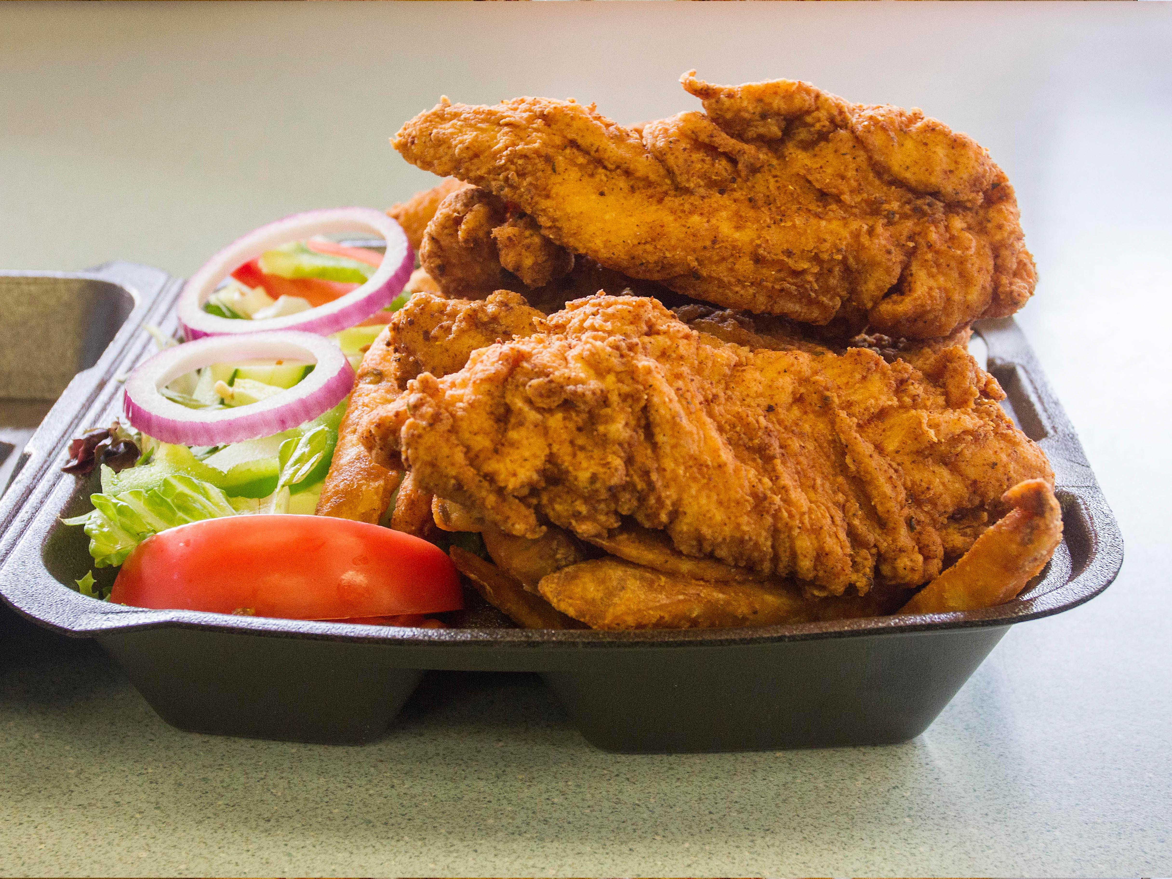Order Chicken Fingers Dinner Plate food online from Village Pizza & Grill store, South Boston on bringmethat.com