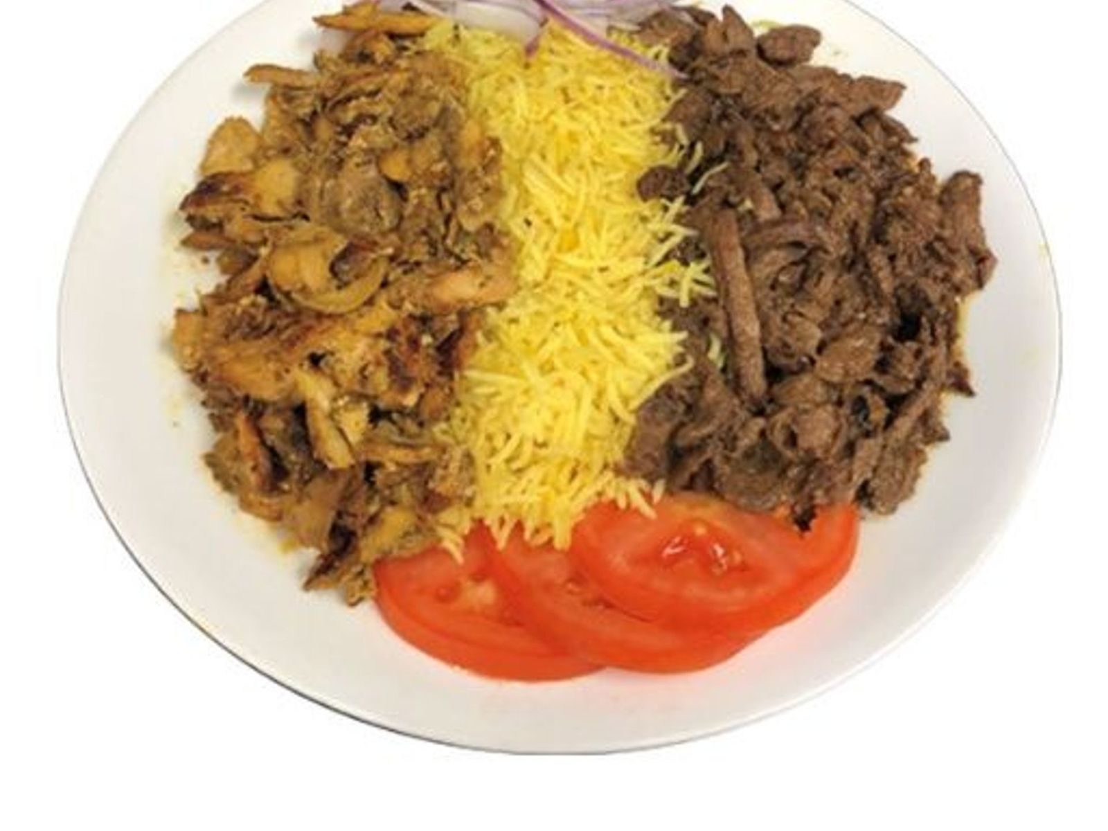 Order 2-MEAT PLATE food online from Olives Mediterranean Grill store, Phoenix on bringmethat.com