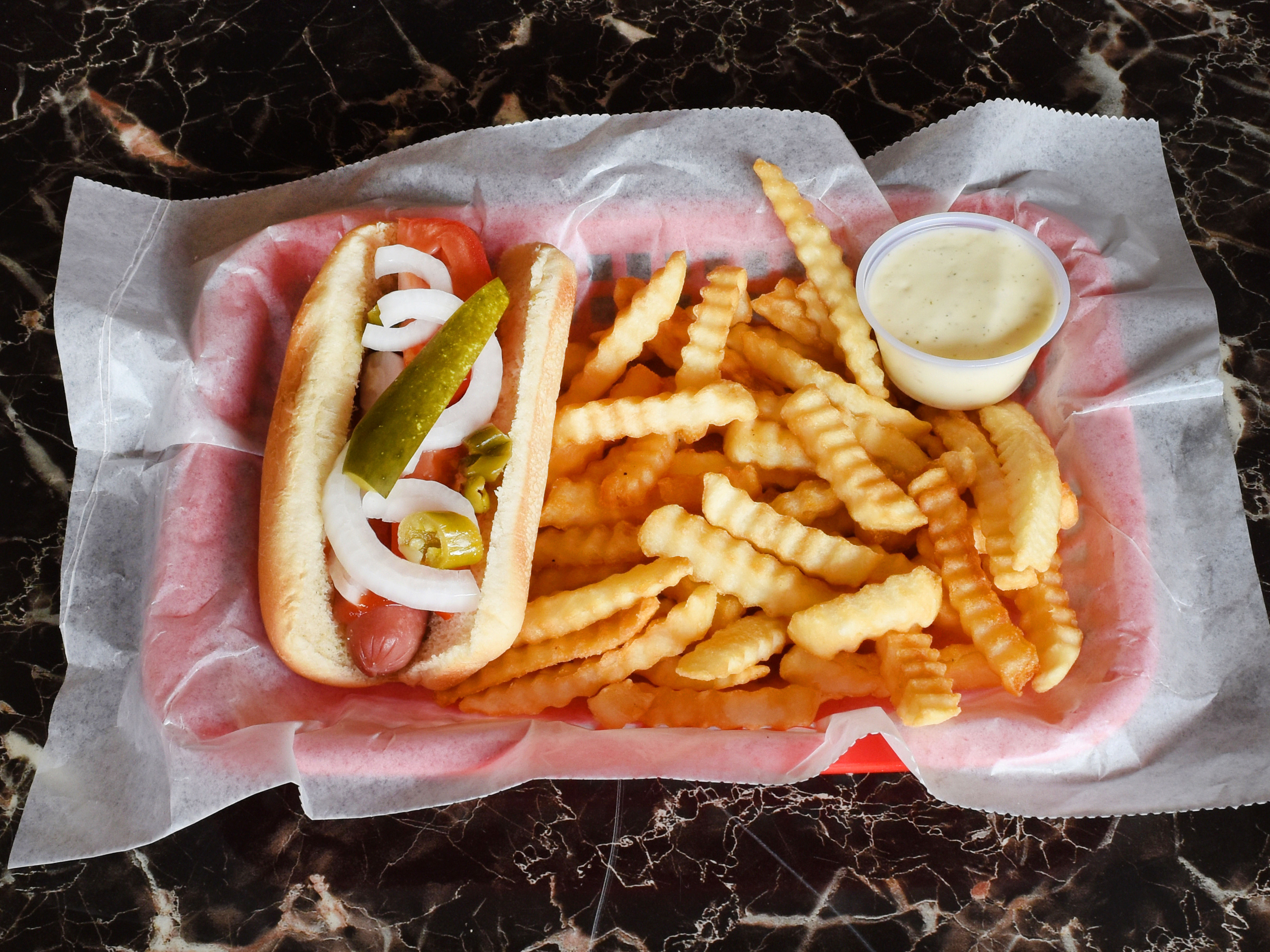 Order Hot Dog Deluxe food online from Chely's Pizza store, Cicero on bringmethat.com
