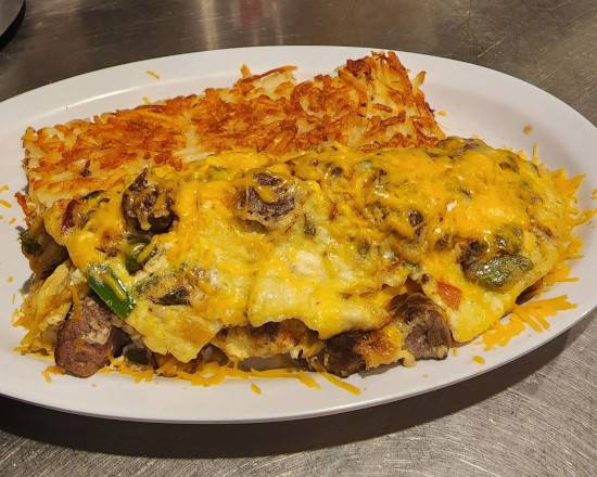 Order Philly Cheese Steak Omelet food online from Lou's Diner store, Las Vegas on bringmethat.com