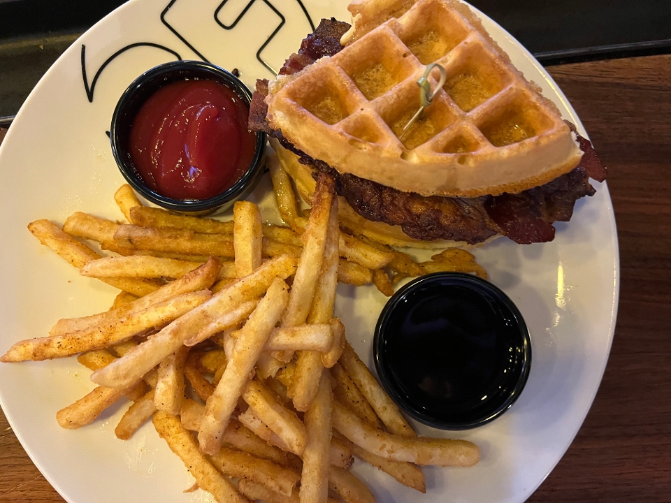 Order Chicken and Waffle Sandwich food online from Smokin Fins  store, Fort Collins on bringmethat.com