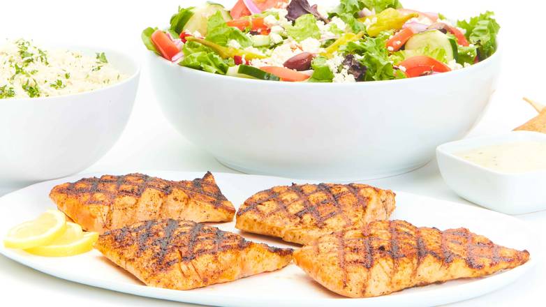 Order Grilled Salmon Feast for 4 food online from Taziki Mediterranean Cafe store, Florence on bringmethat.com