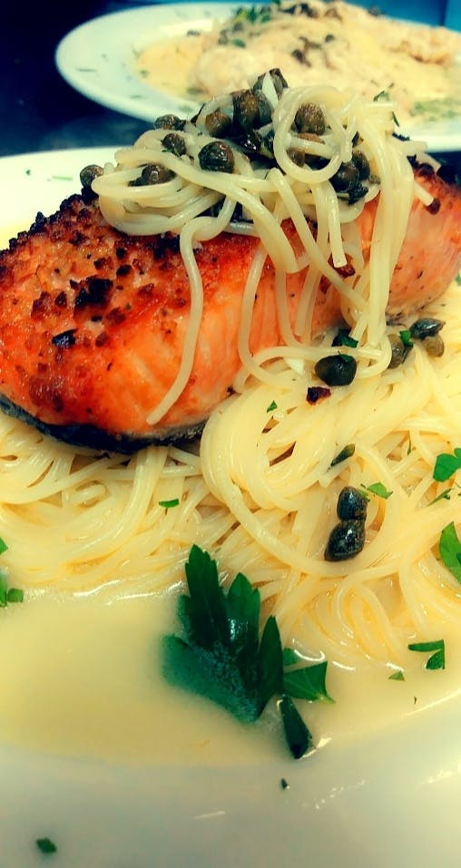 Order Broiled Salmon - Entrees food online from The Spaghetti House store, Easton on bringmethat.com