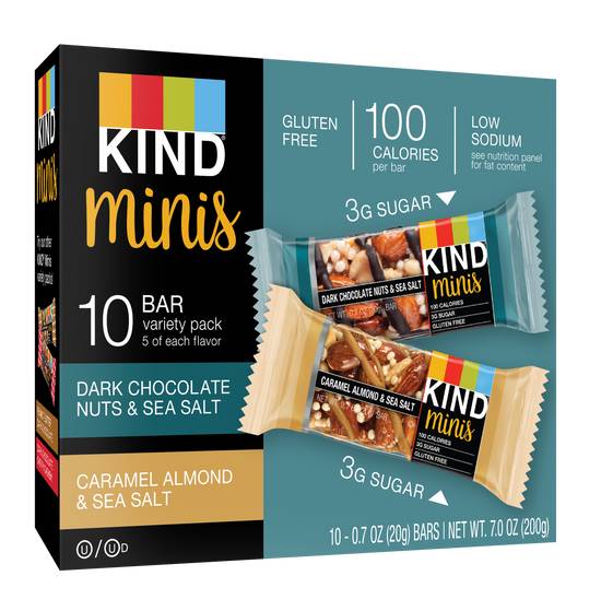 Order Kind Minis, 10 CT, Dark Chocolate Nuts Sea Salt and Caramel Almond Sea Salt food online from CVS store, ROCKFORD on bringmethat.com