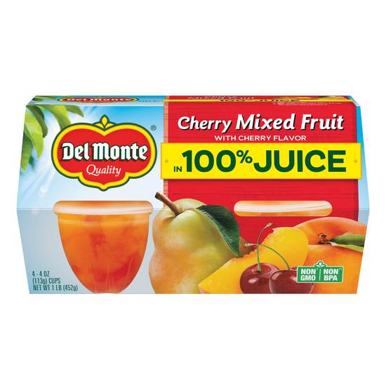 Order Del Monte Cherry Flavored Mixed Fruit in 100% Juice, 4 Pack 4 OZ Cups food online from Cvs store, WESTON on bringmethat.com