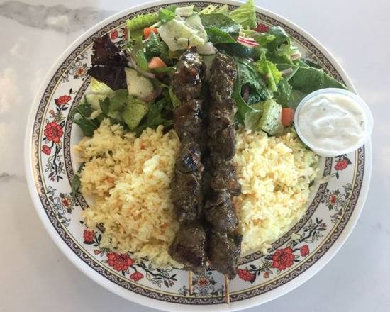 Order 12. Lamb Kabobs Plate food online from Wally Cafe store, Rocklin on bringmethat.com