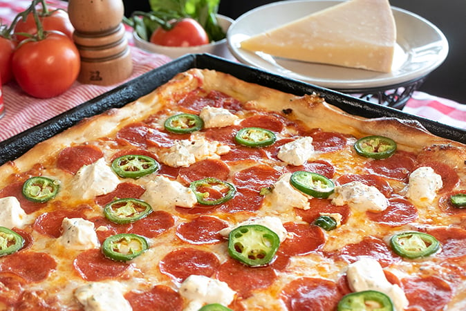 Order 16X16" Square Doppio Pepperoni food online from Russo's Pizza store, Galveston on bringmethat.com