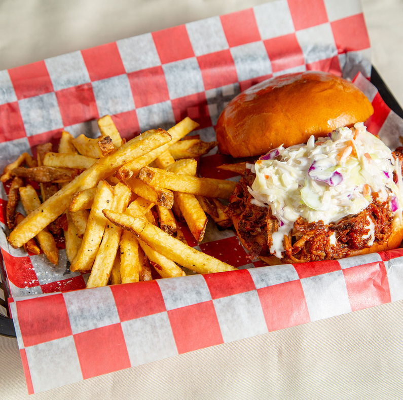 Order BBQ Pulled Pork Sandwich food online from The Red Barn Restaurant & Brewery store, Mount Prospect on bringmethat.com