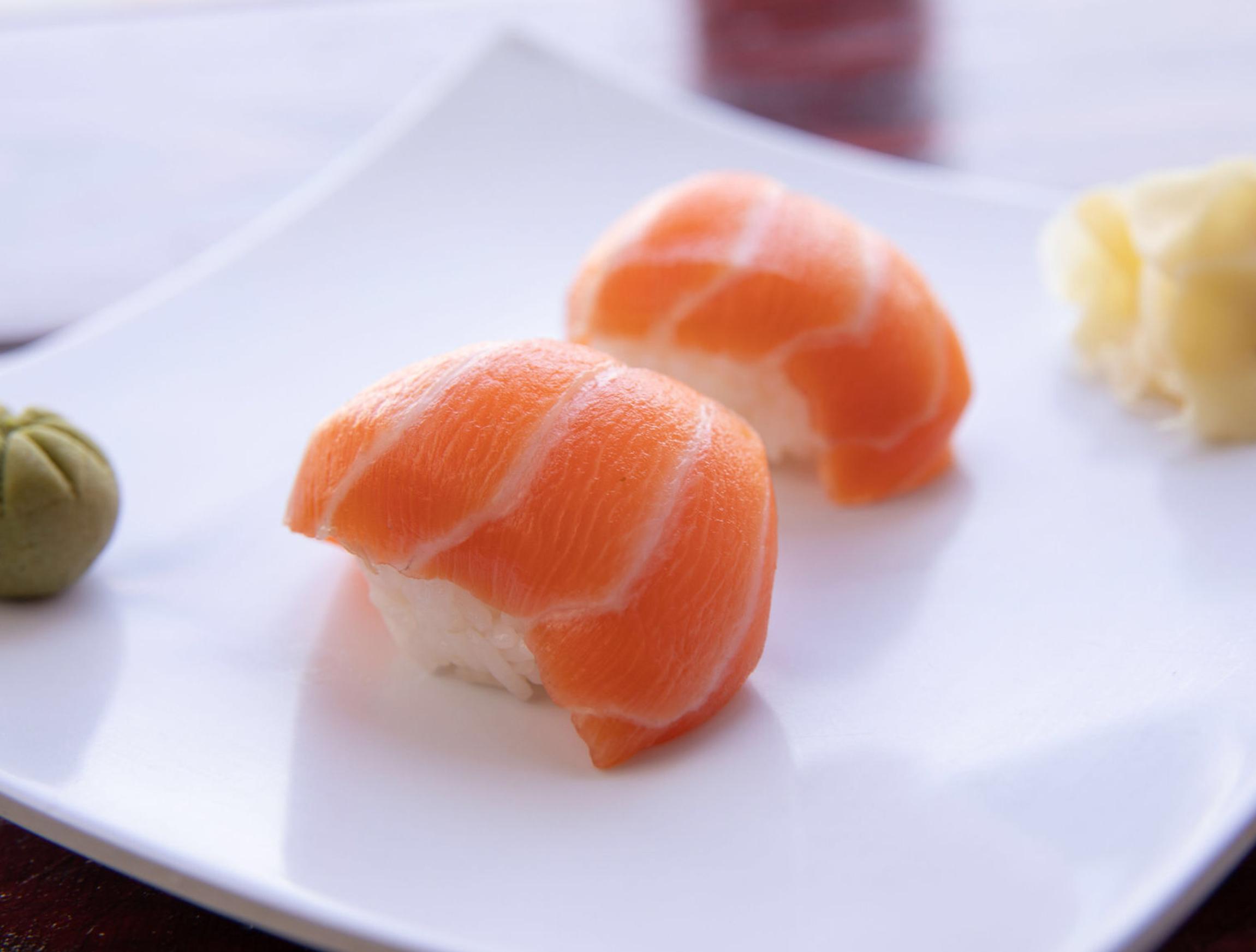 Order 2pc. Salmon Nigiri food online from Meshuga 4 Sushi - W. Pico Blvd. store, Los Angeles on bringmethat.com