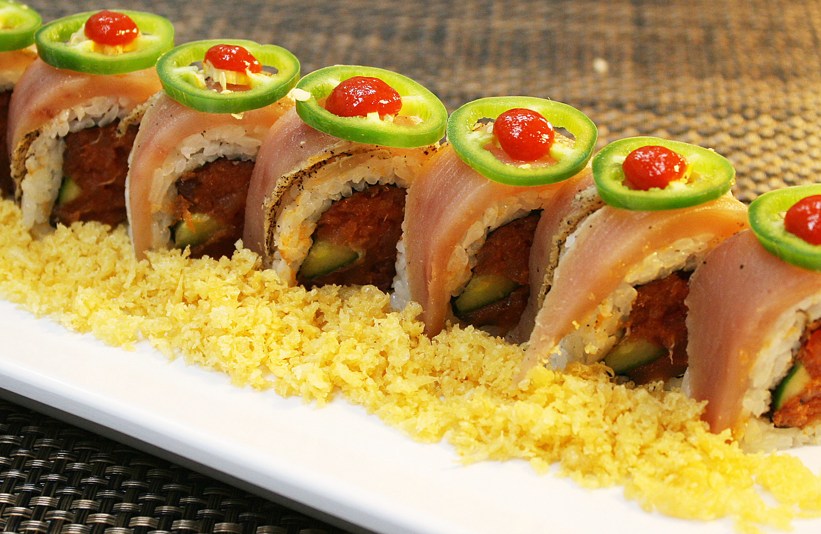 Order Yellowtail Delight Roll food online from Oki Doki Roll & Sushi store, Brea on bringmethat.com