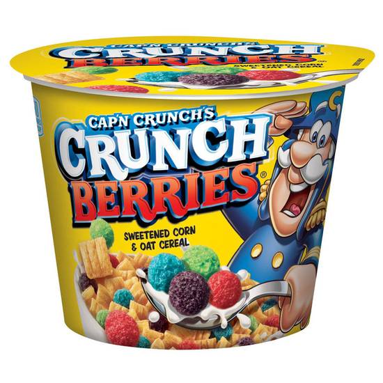 Order Cap'n Crunch Berries Sweetened Corn & Oat Cereal Cup 1.3oz food online from Everyday Needs By Gopuff store, Littleton on bringmethat.com