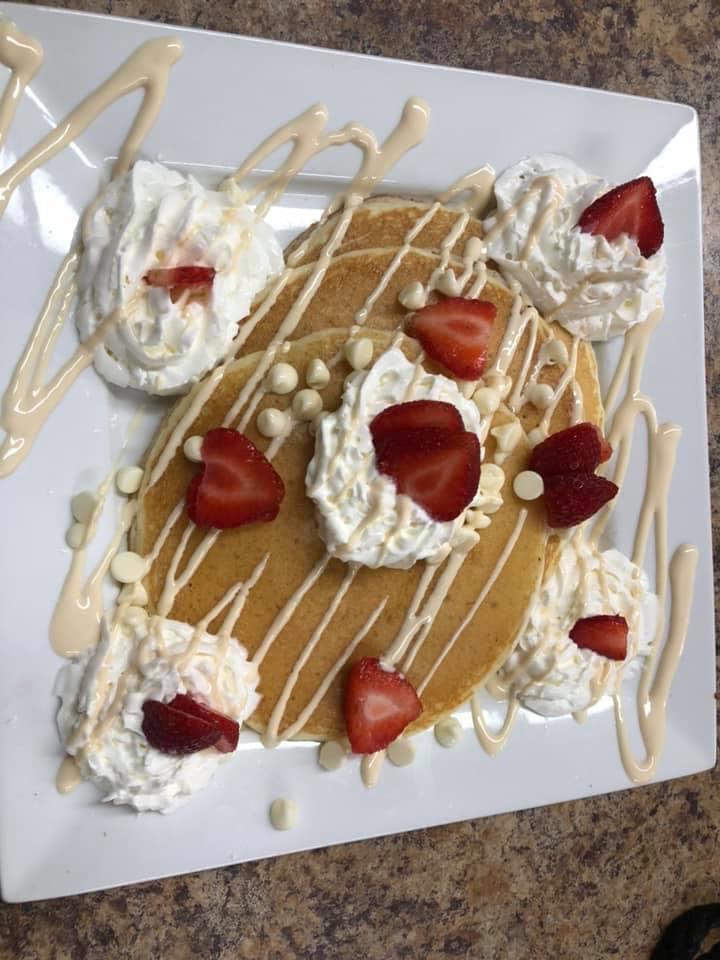Order White chocolate Pancakes food online from Nyack Diner store, Nyack on bringmethat.com