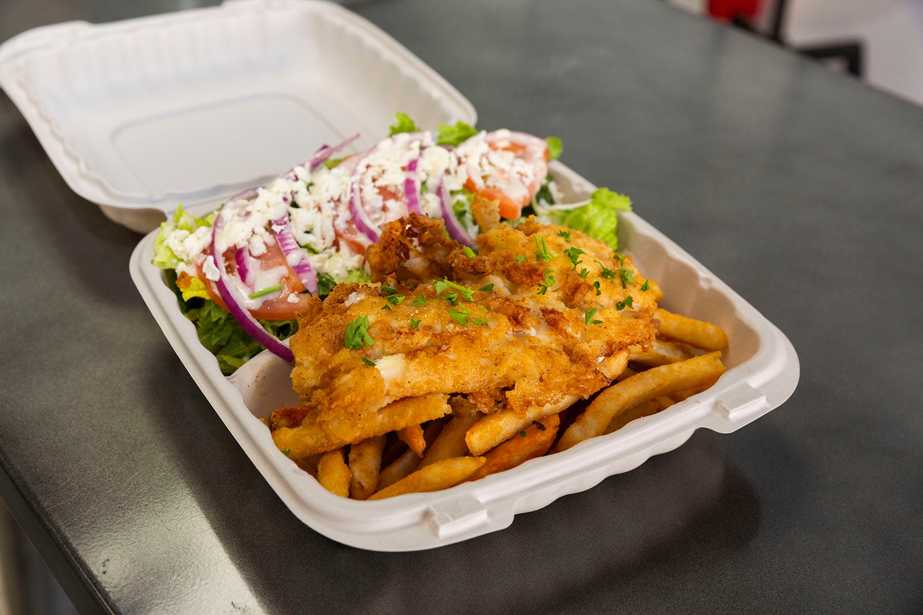 Order Fish & Chips Dinner - Dinners food online from College Pizza store, Boston on bringmethat.com