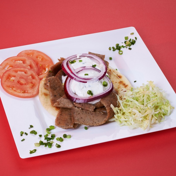 Order Gyro Pita Plate food online from Highlander's Grill store, Hickory Hills on bringmethat.com