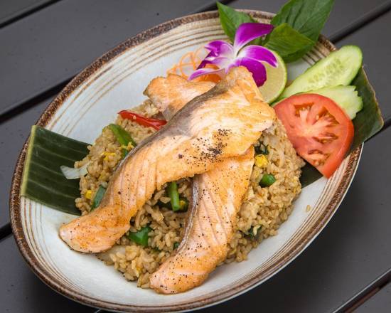 Order Salmon Basil Fried Rice food online from Tung Thong Thai Restaurant store, New York on bringmethat.com