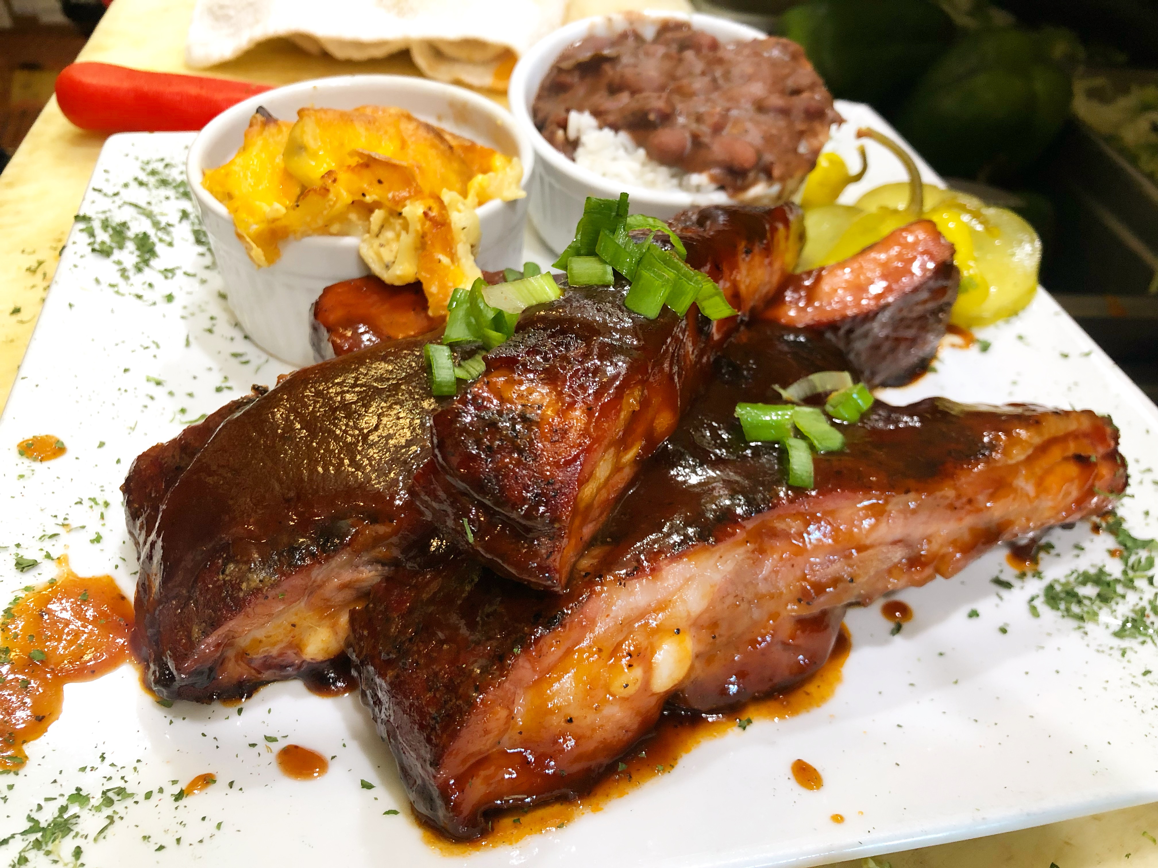 Order 4 Pieces BBQ Pork Spare Ribs food online from Stevie Creole Cafe store, Los Angeles on bringmethat.com