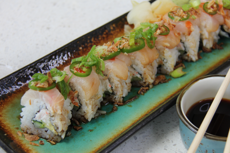 Order Serrano Hiramasa Roll food online from TAPS Fish House & Brewery store, Brea on bringmethat.com
