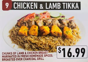 Order #9 Chicken & Lamb Tikka food online from Jersey Kabob Platter & Pizza store, Monroe Township on bringmethat.com
