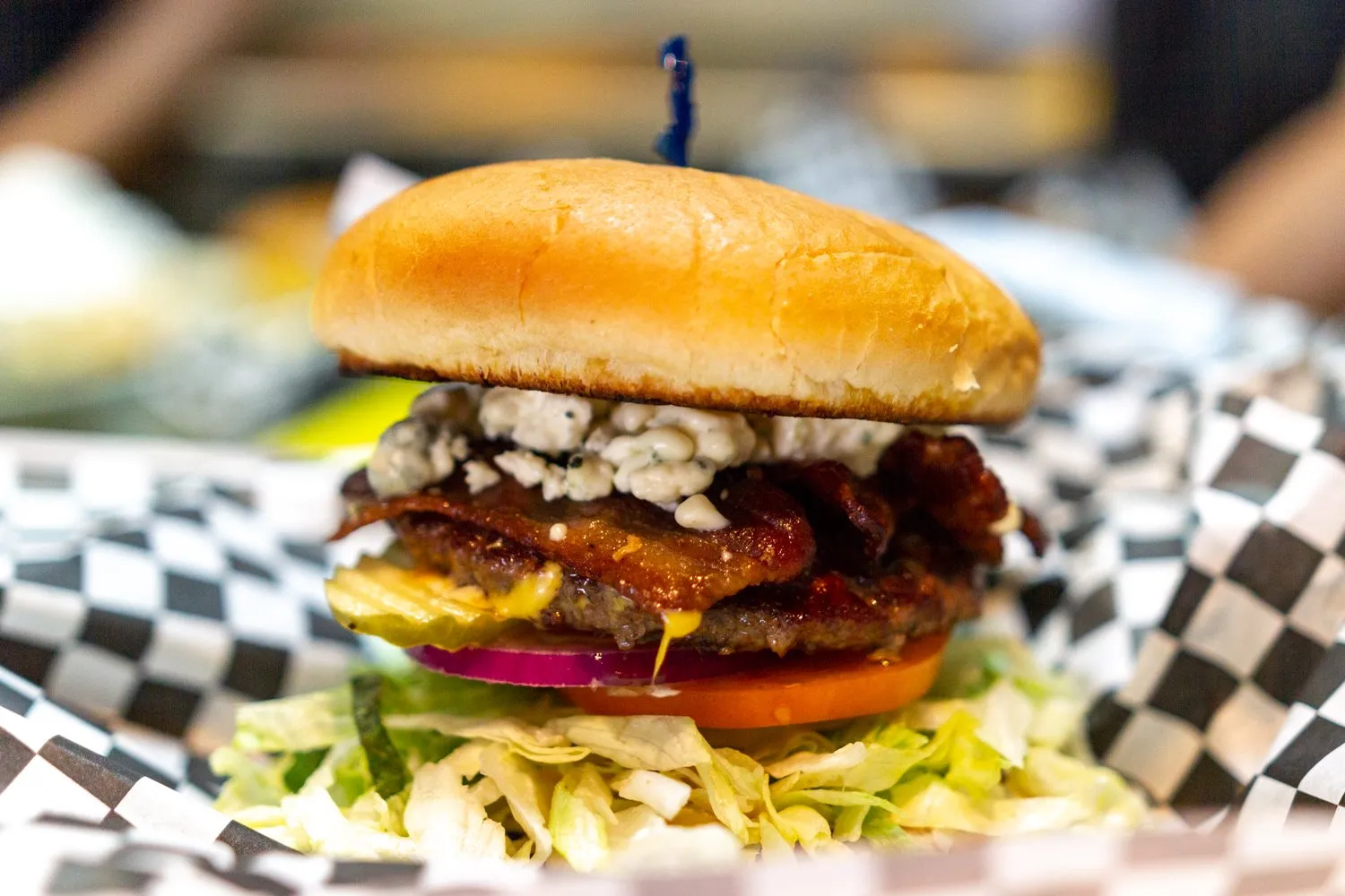 Order Bacon Bleu Cheese Burger food online from Diggers Diner store, Brentwood on bringmethat.com