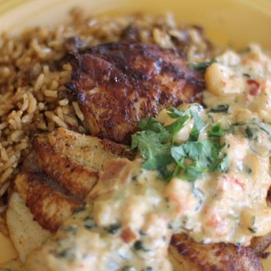 Order Pontchartrain Catfish food online from Chef Tam Underground Cafe store, Memphis on bringmethat.com