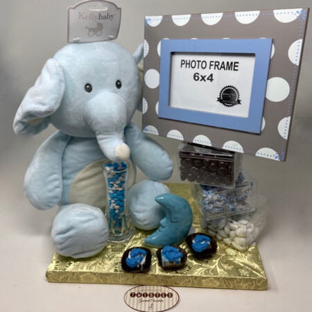 Order Baby boy blue centerpiece gift set food online from Twisted Gourmet Chocolates store, Passaic on bringmethat.com