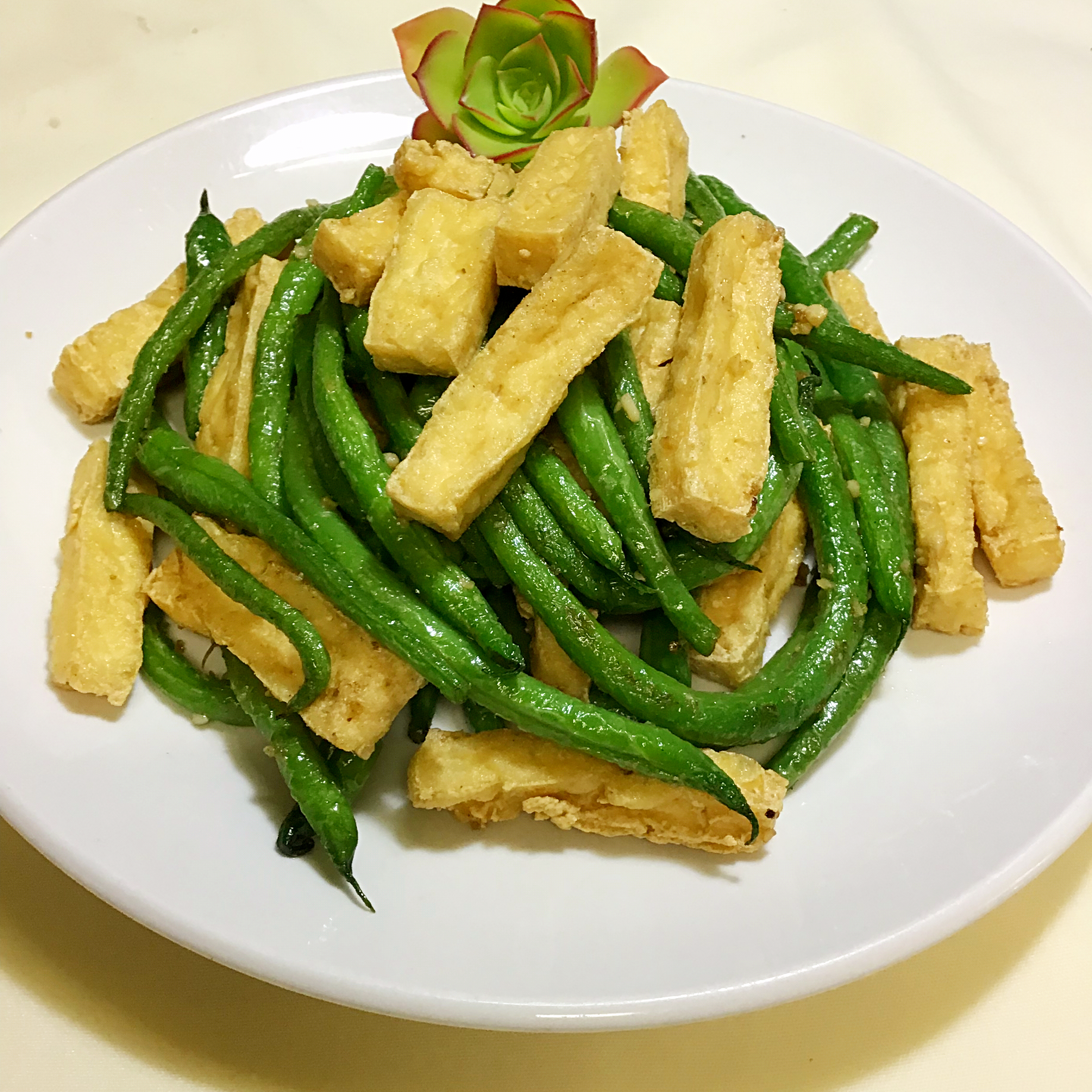 Order String Beans with Fried Tofu in Garlic and Sauce food online from Orange Chicken Snob store, San Francisco on bringmethat.com