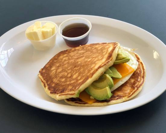 Order Egg, Avocado ＆ Cheese Pancake Sandwich food online from Pancake Hut store, Oakland on bringmethat.com
