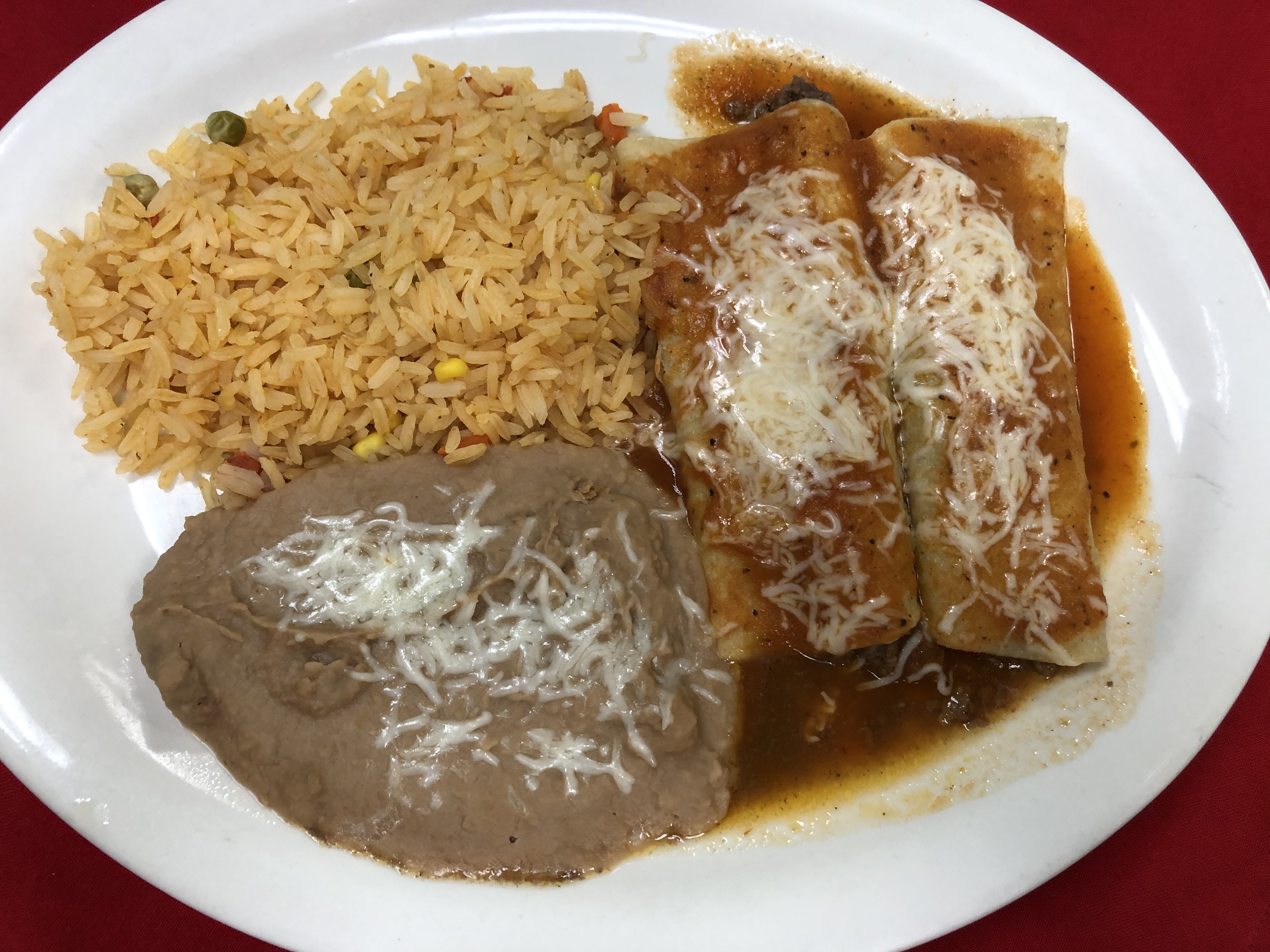 Order 1. Two Beef Enchiladas Combo Platter food online from Pancho's Mexican Restaurant store, Troy on bringmethat.com