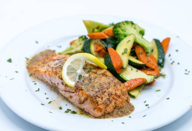 Order Stone Mustard Grilled Salmon food online from Mill Creek Tavern store, Bayville on bringmethat.com