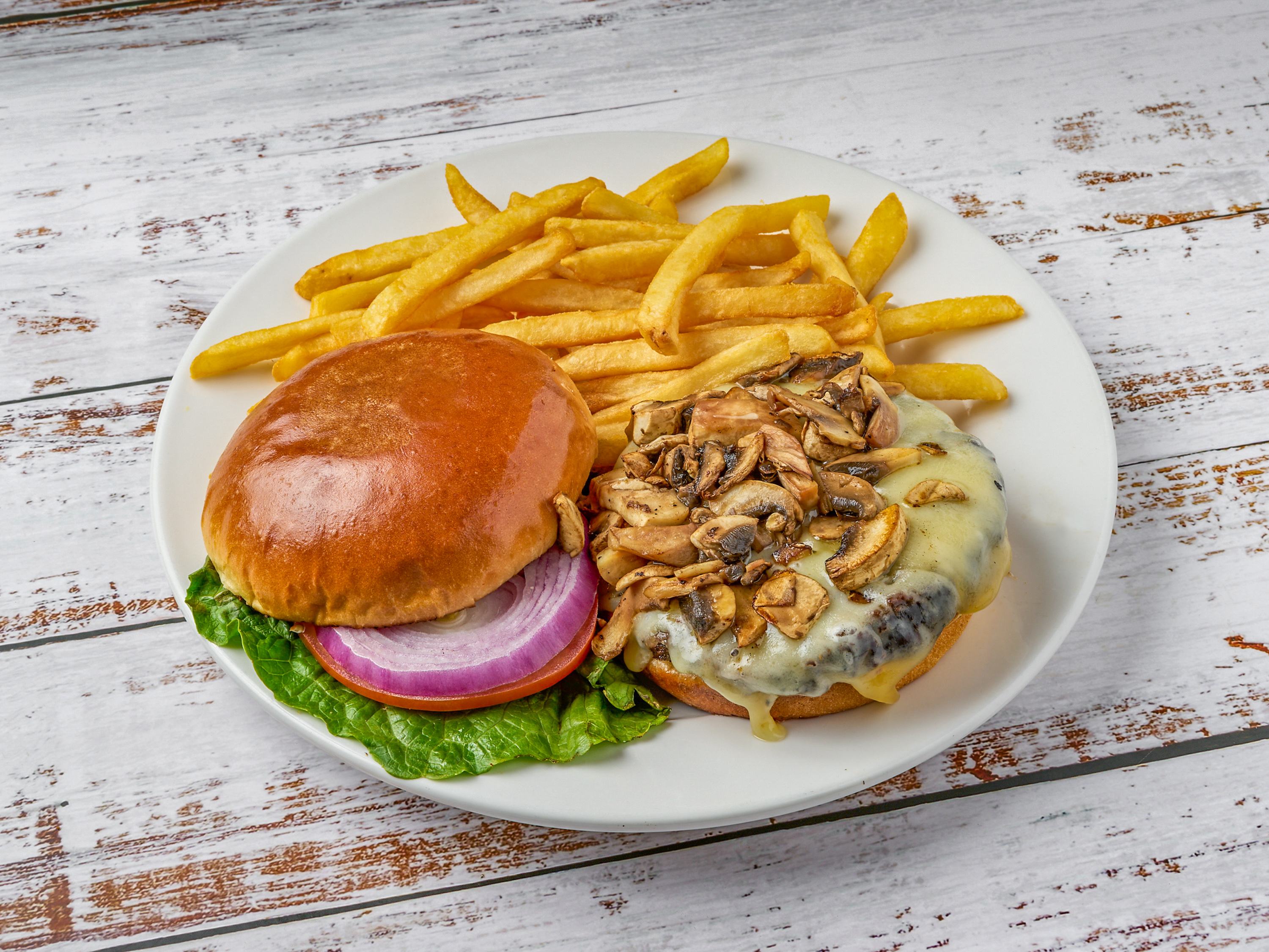 Order Mushrooms Swiss Burger food online from Chipy Cafe store, Lincolnshire on bringmethat.com