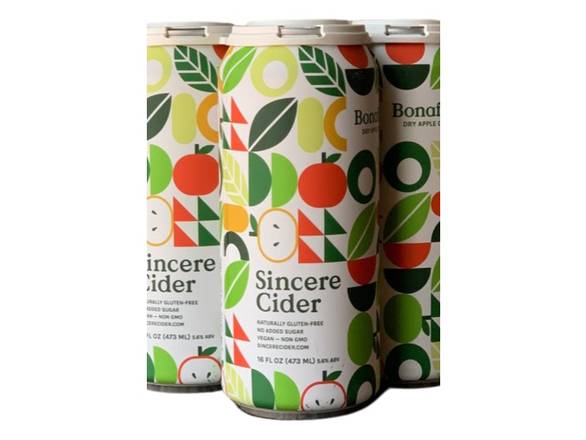 Order Sincere Cider Bonafide Dry Apple Cider - 4x 16oz Cans food online from Adam Liquor And Bottle Shop store, Redondo Beach on bringmethat.com