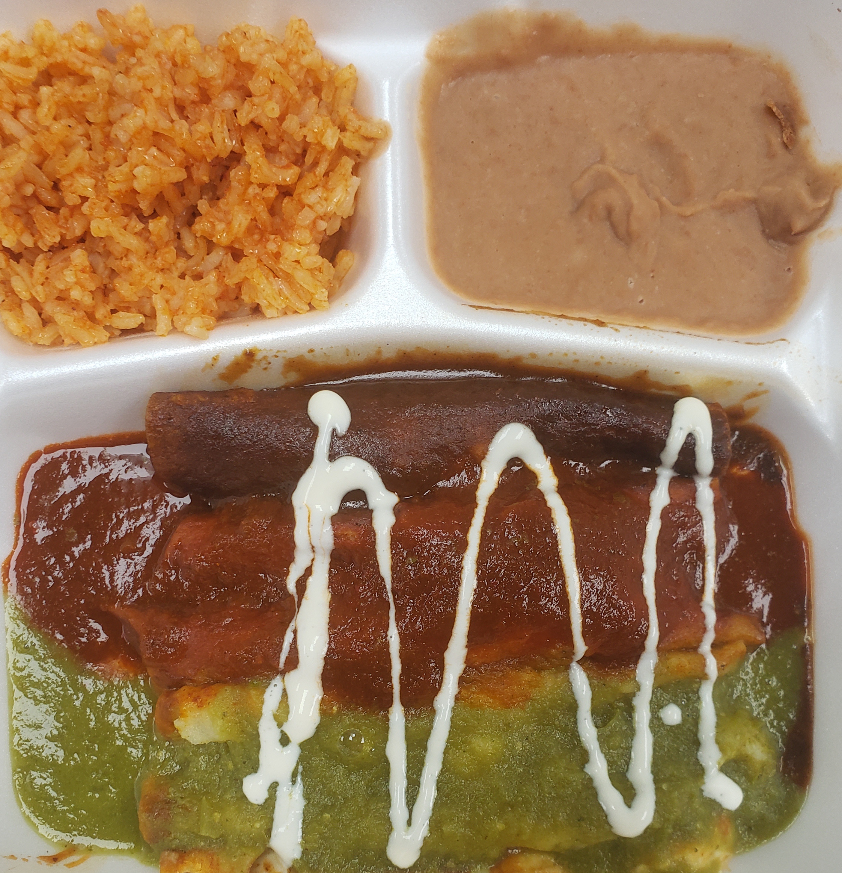 Order Vegan 3 Colors Chicken Enchiladas food online from Mamicons Mexican Restaurant store, Los Angeles on bringmethat.com