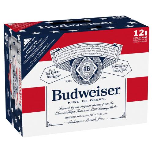 Order Budweiser · Domestic Lager Beer (12 x 12 fl oz) cans food online from D & B Liquor store, Olmos Park on bringmethat.com