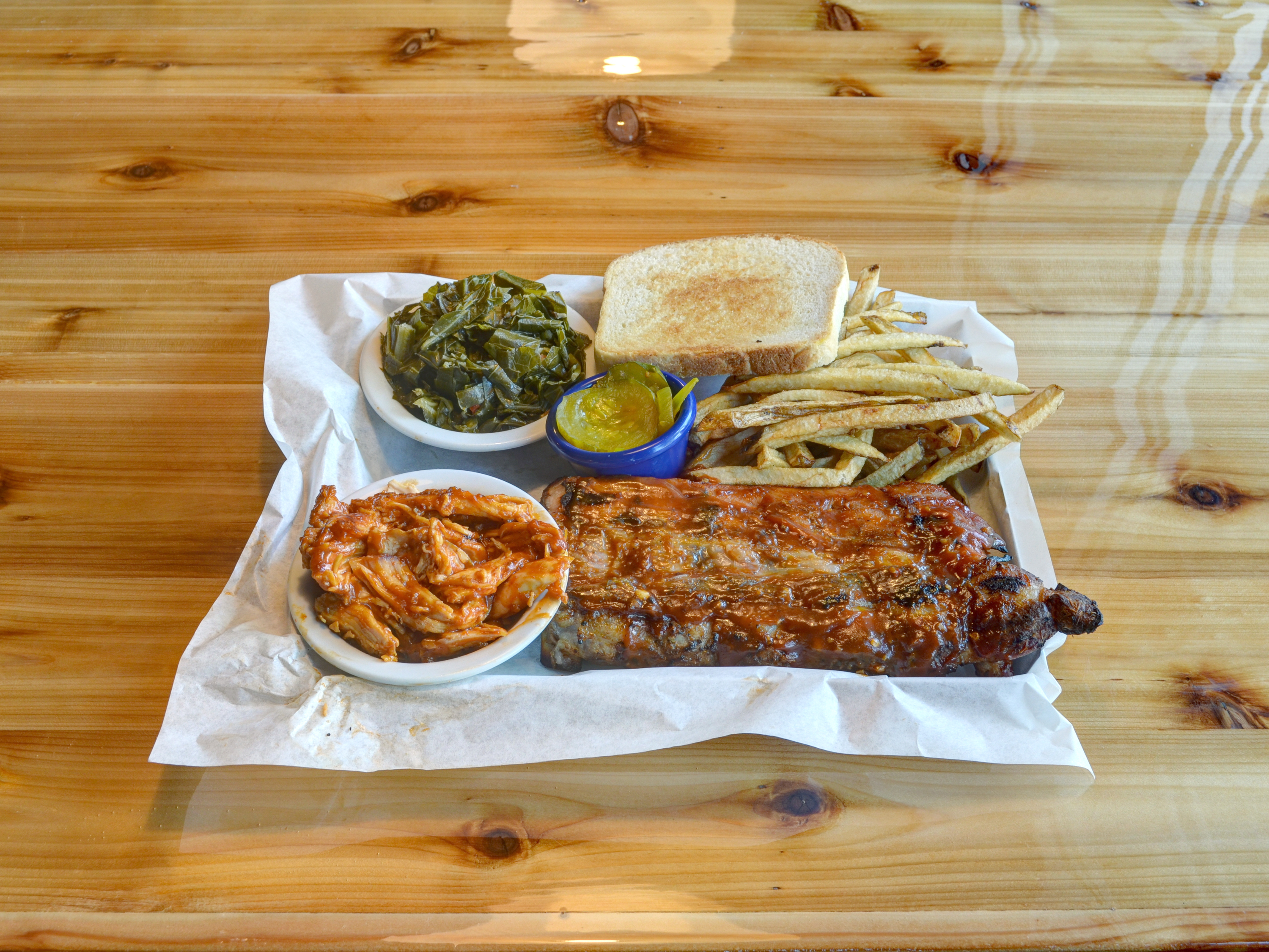 Order Rib Combo Platter food online from Cue Barbecue store, Lawrenceville on bringmethat.com