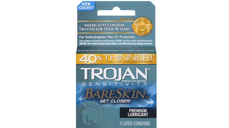 Order Trojan Bareskin - 3 Latex Condoms food online from Anderson Convenience Markets #140 store, Omaha on bringmethat.com