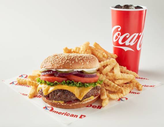 Order Burger Meal (Fries and Drink) food online from American Deli store, Sylacauga on bringmethat.com
