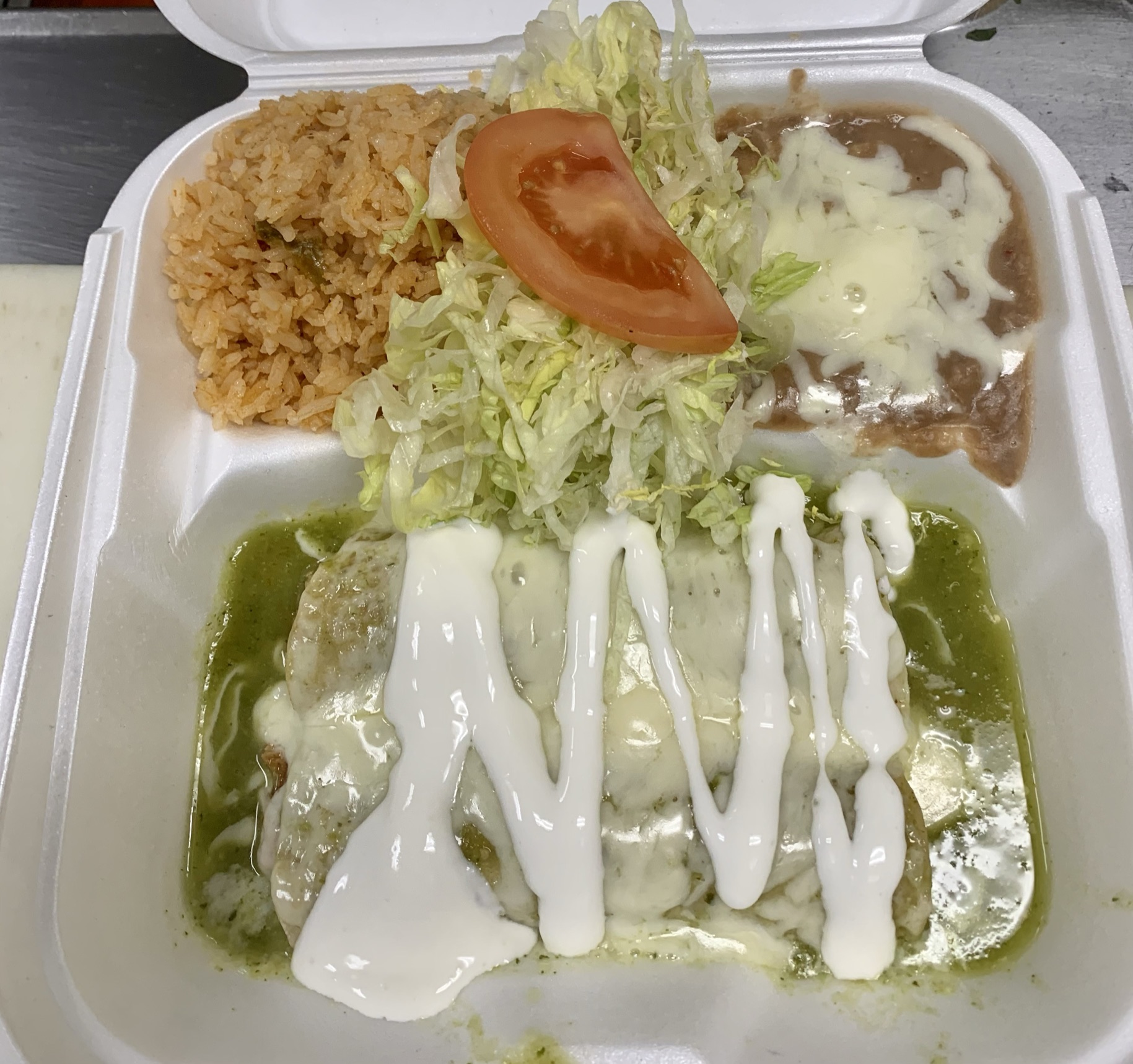 Order #8. Two Cheese Green Enchiladas Combo Plate  food online from Super Taco store, Corona on bringmethat.com