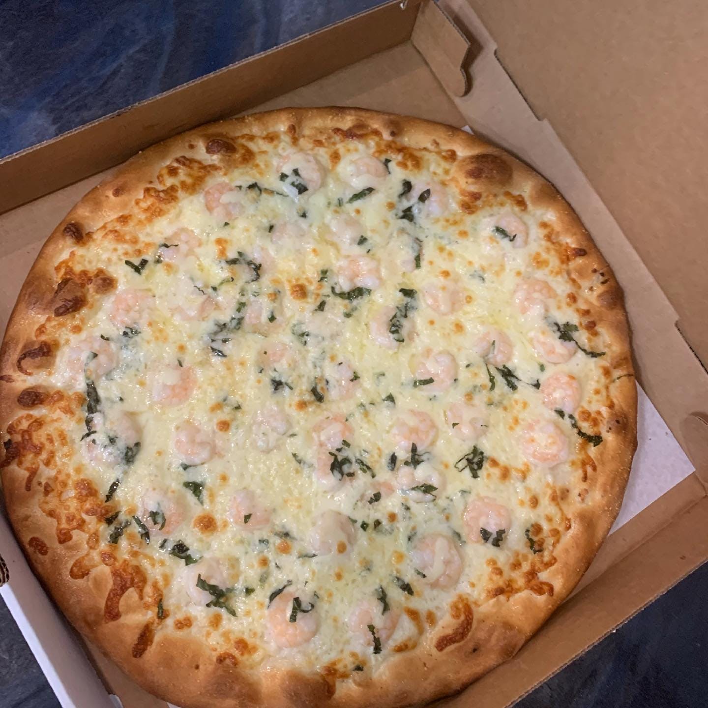 Order 15. Shrimp Scampi Pizza - Small 12" food online from Pizza Kitchen & Grill store, Berlin on bringmethat.com