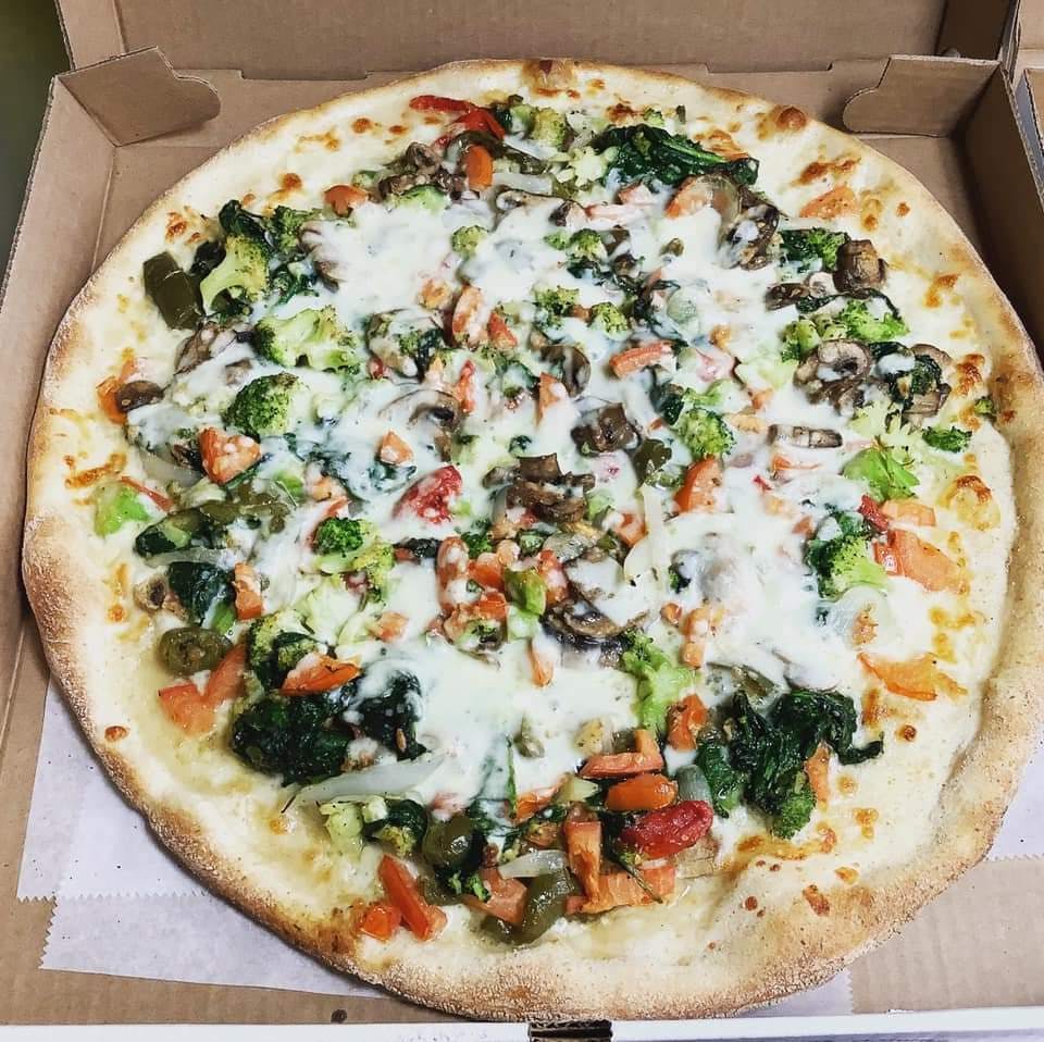Order White Special Pizza - Medium 14" (6 Slices) food online from Ginos Pizza store, Lindenwold on bringmethat.com