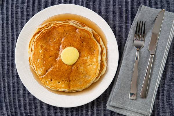 Order Classic Buttermilk Pancakes- Short Stack food online from Mr. Banks Diner store, Commerce on bringmethat.com