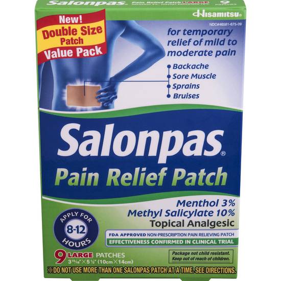 Order Salonpas Pain Relief Patches Large (9 ct) food online from Rite Aid store, Yucca Valley on bringmethat.com