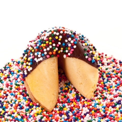 Order Traditional Fortune Cookies Chocolate Covered with Rainbow Sprinkles food online from Fancy Fortune Cookies store, Indianapolis on bringmethat.com