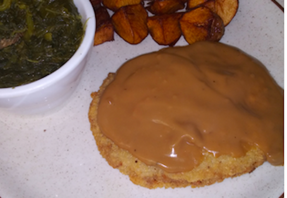 Order Breaded Veal Patty with Gravy food online from Amber Restaurant store, Knoxville on bringmethat.com