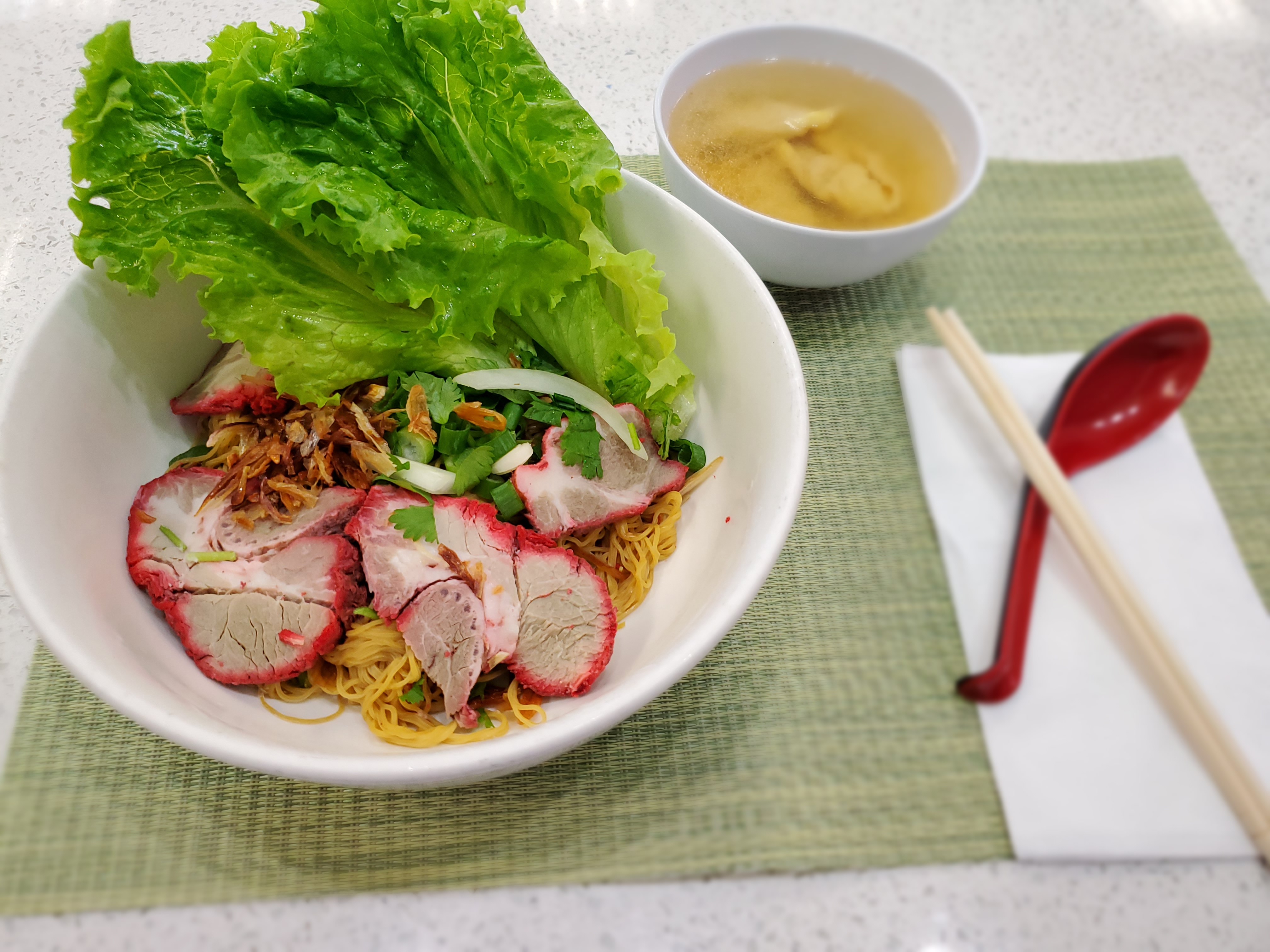 Order 20. Egg Noodle Soup with BBQ Pork and Shrimp Wonton food online from Pho Saigon Le store, Victorville on bringmethat.com