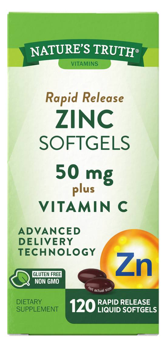 Order Nature's Truth Zinc Plus Vitamin C Softgels 50 mg (120 ct) food online from Rite Aid store, Palm Desert on bringmethat.com