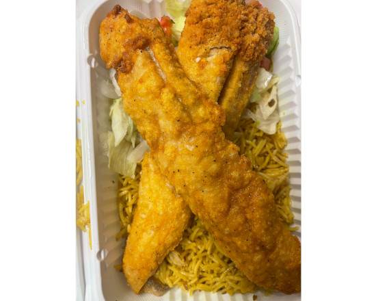 Order Whiting Fish Over Rice Platter (2 pcs) food online from Kennedy Fried Chicken store, Monticello on bringmethat.com