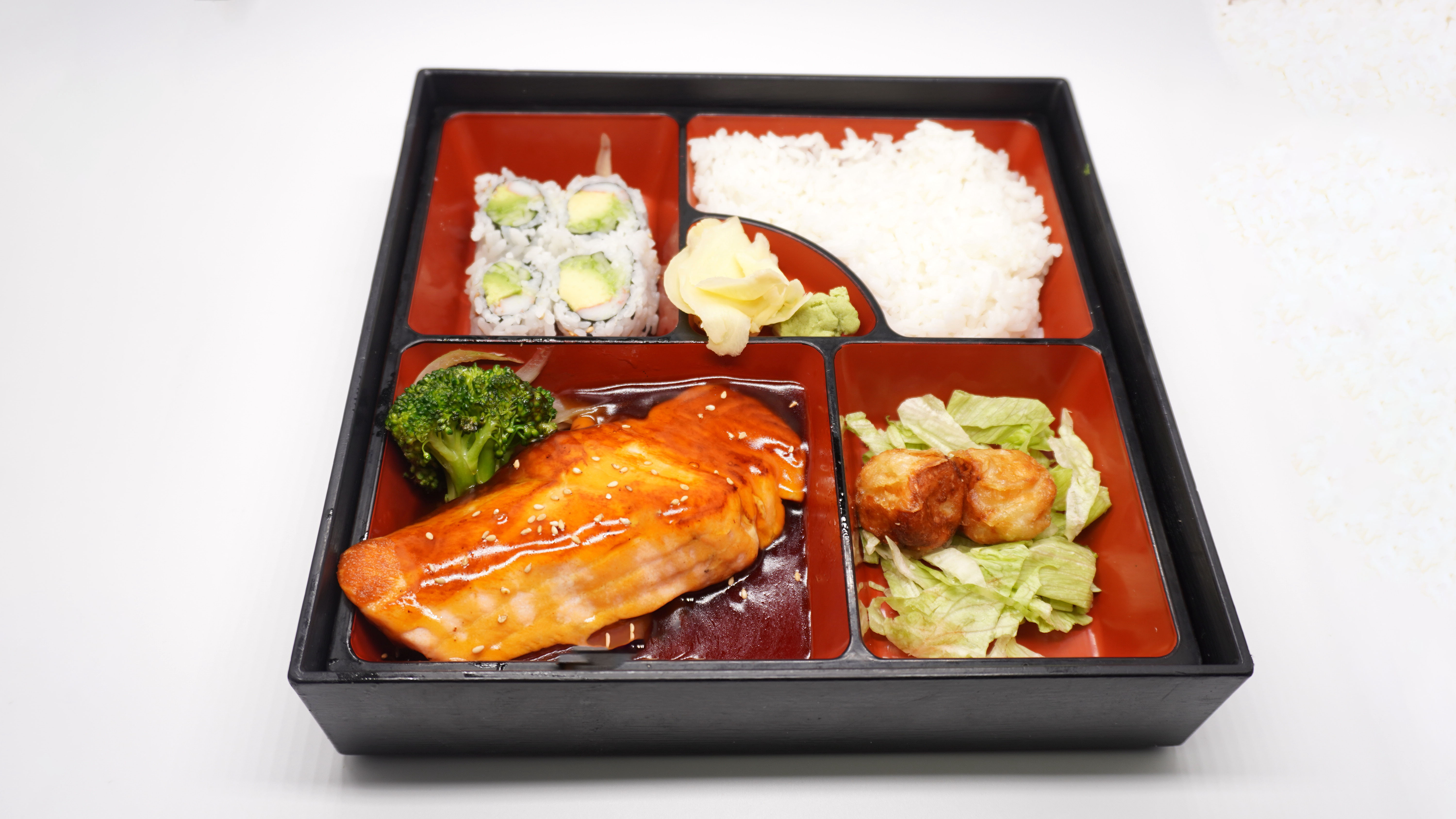 Order Salmon Teriyaki Bento Box Lunch Special food online from Mizu Japanese Restaurant store, Niles on bringmethat.com