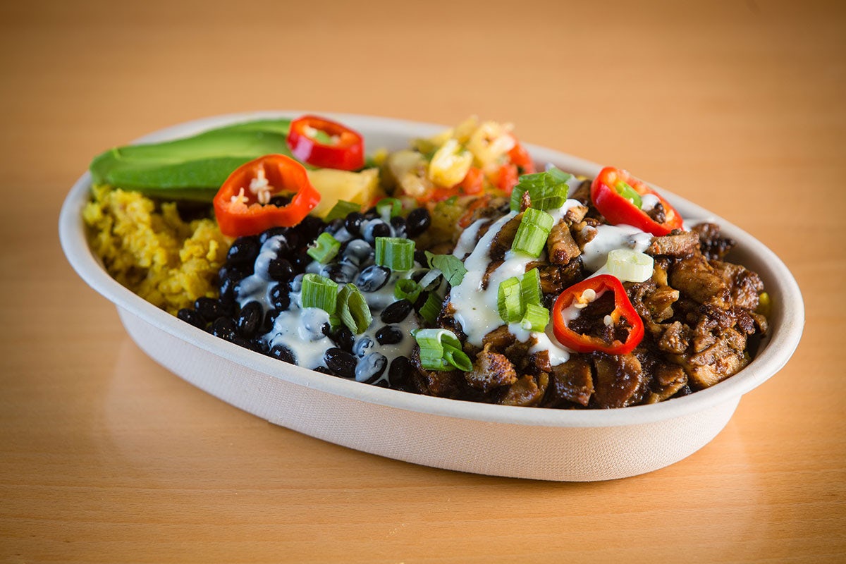 Order Jermell’s Jerk Chicken Bowl food online from Spitfire Tacos store, San Diego on bringmethat.com